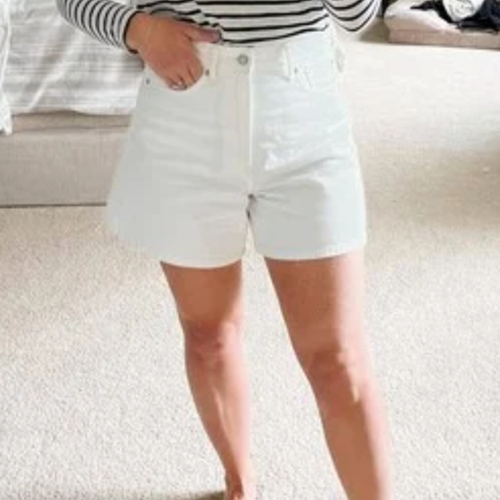 Everlane A-line White Jean Shorts High-Waisted Mid-Thigh in Bone